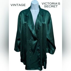 Gold Label Victoria's Secret Vintage Satin Emerald Green Double Breasted Shirt